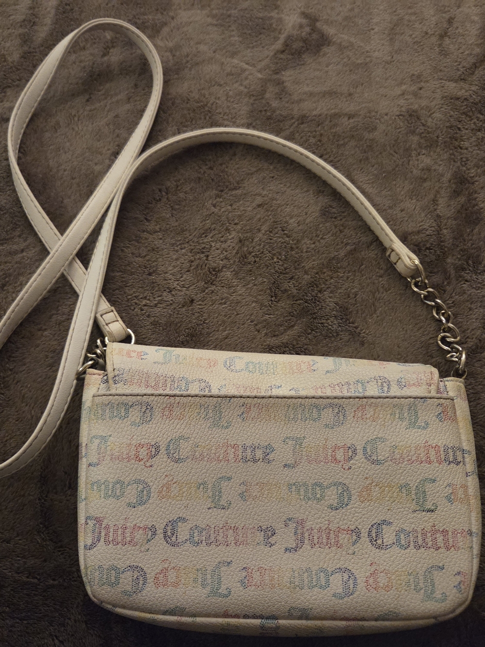 Juicy Couture Pastel❤️🩷🧡💙 Logo Chain Accent Women's Crossbody Bag - White - Picture 3 of 4